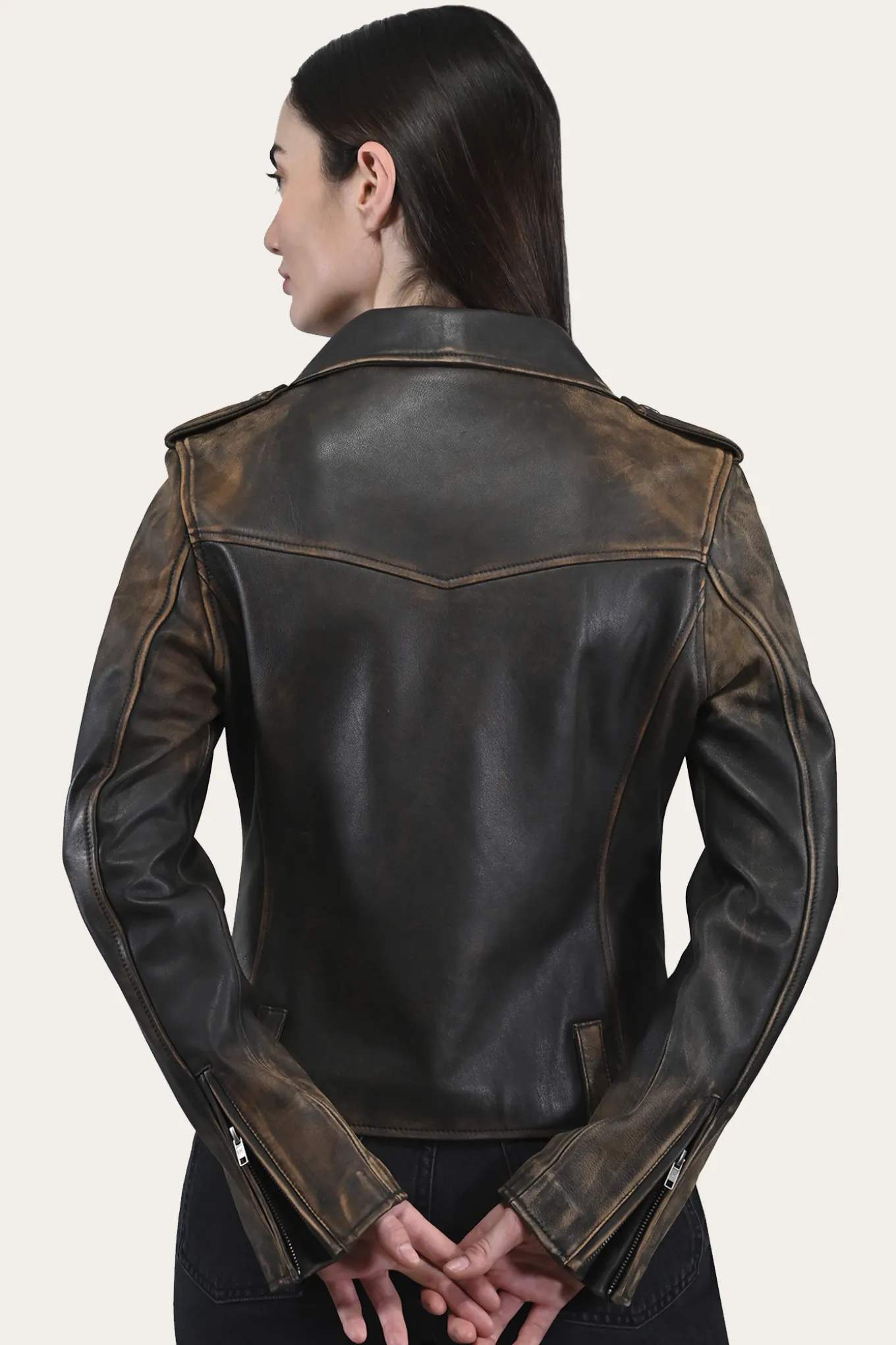 Leather Jackets^Frye Authentic Soft Lamb Crackle Leather Biker Jacket Brown