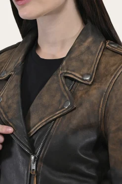 Leather Jackets^Frye Authentic Soft Lamb Crackle Leather Biker Jacket Brown