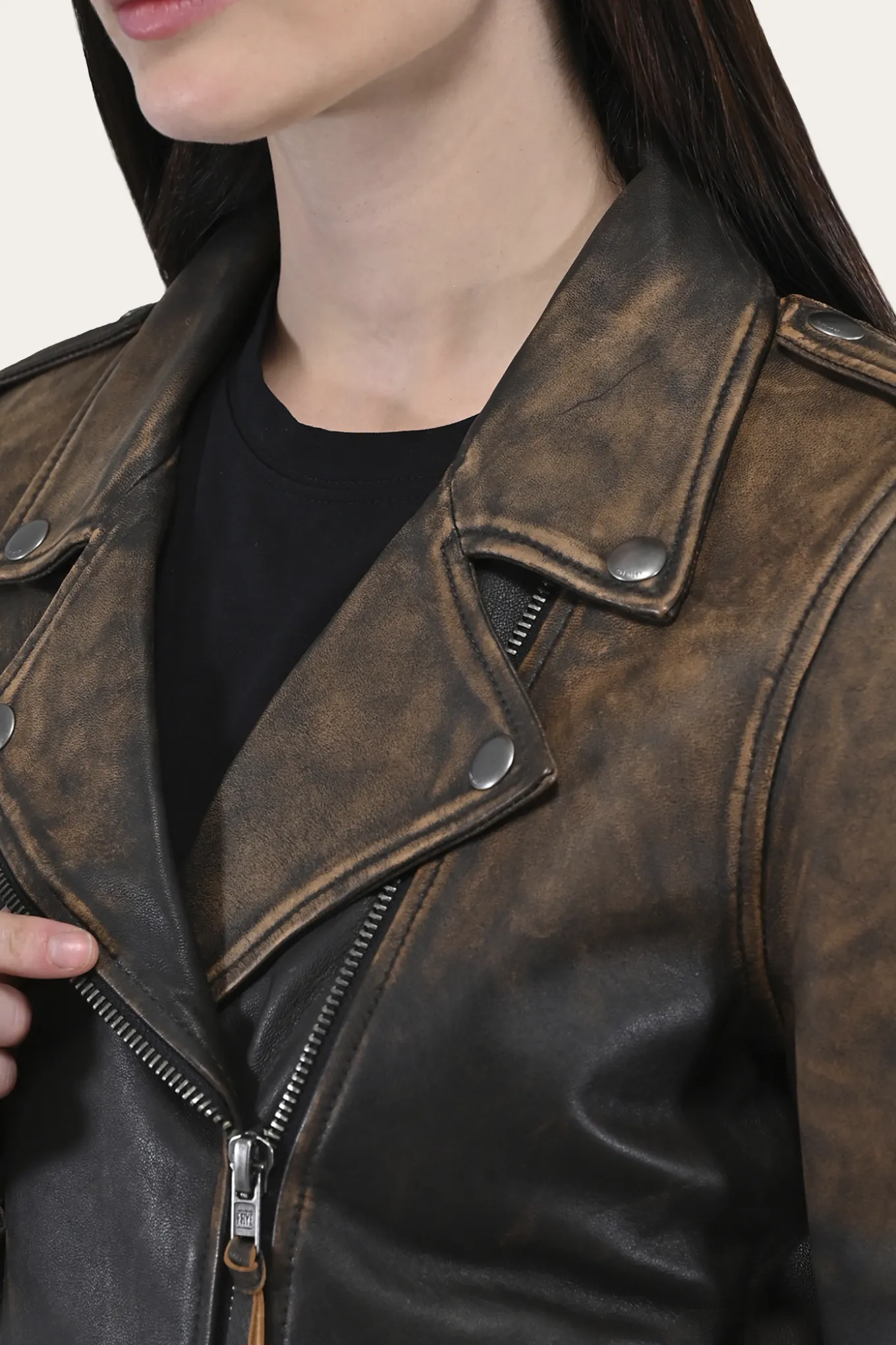 Leather Jackets^Frye Authentic Soft Lamb Crackle Leather Biker Jacket Brown