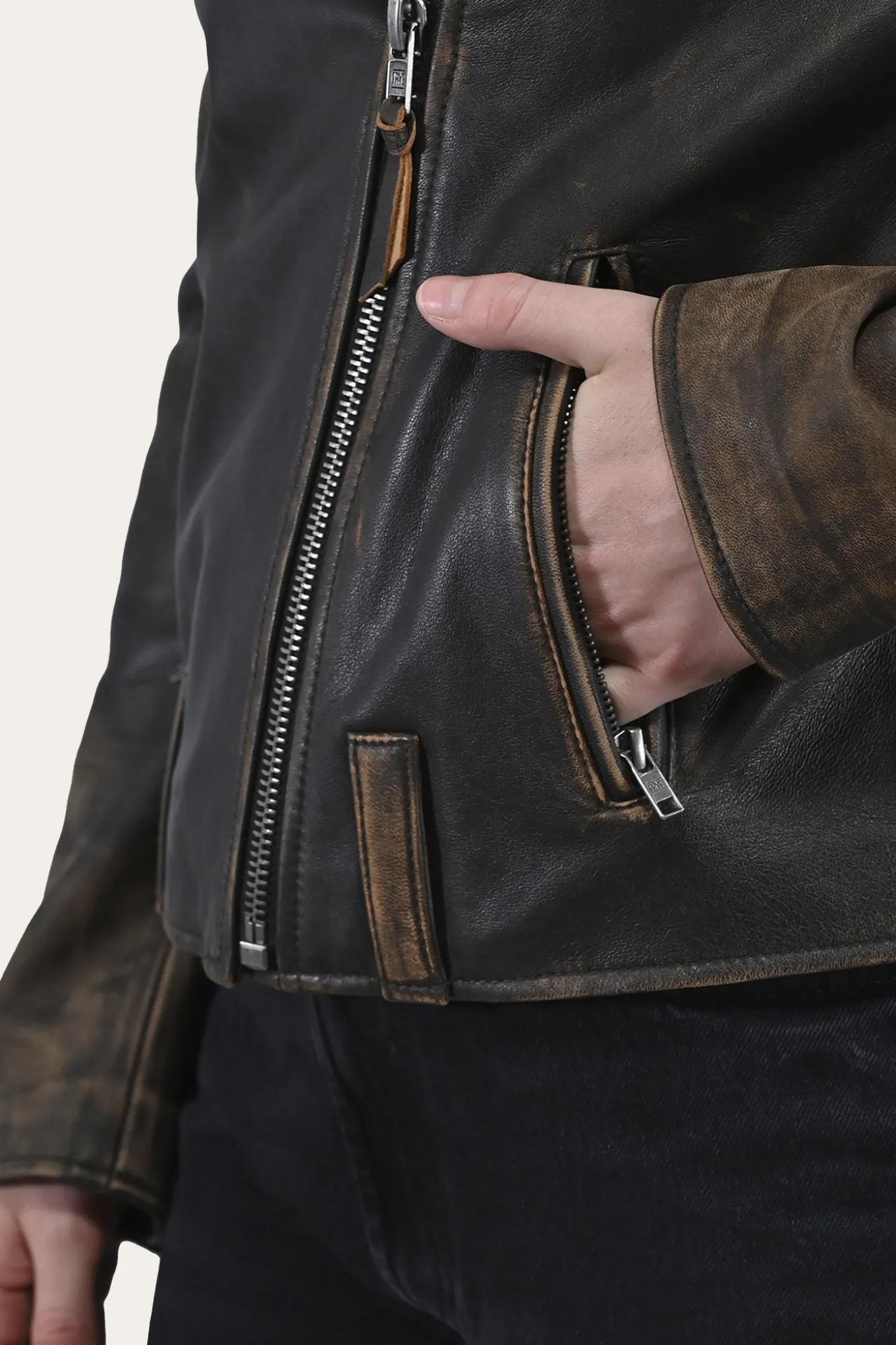Leather Jackets^Frye Authentic Soft Lamb Crackle Leather Biker Jacket Brown