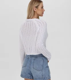Tops^Frye Cropped Crochet V-Neck Cardigan