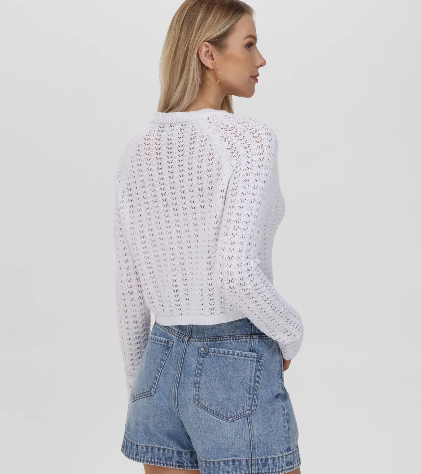 Tops^Frye Cropped Crochet V-Neck Cardigan