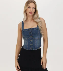 Tops^Frye Denim Bustier Mustang Wash
