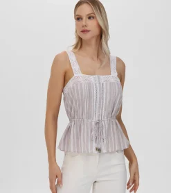 Tops^Frye Lace Trim Square Neck Tank Natural Sand Stripe