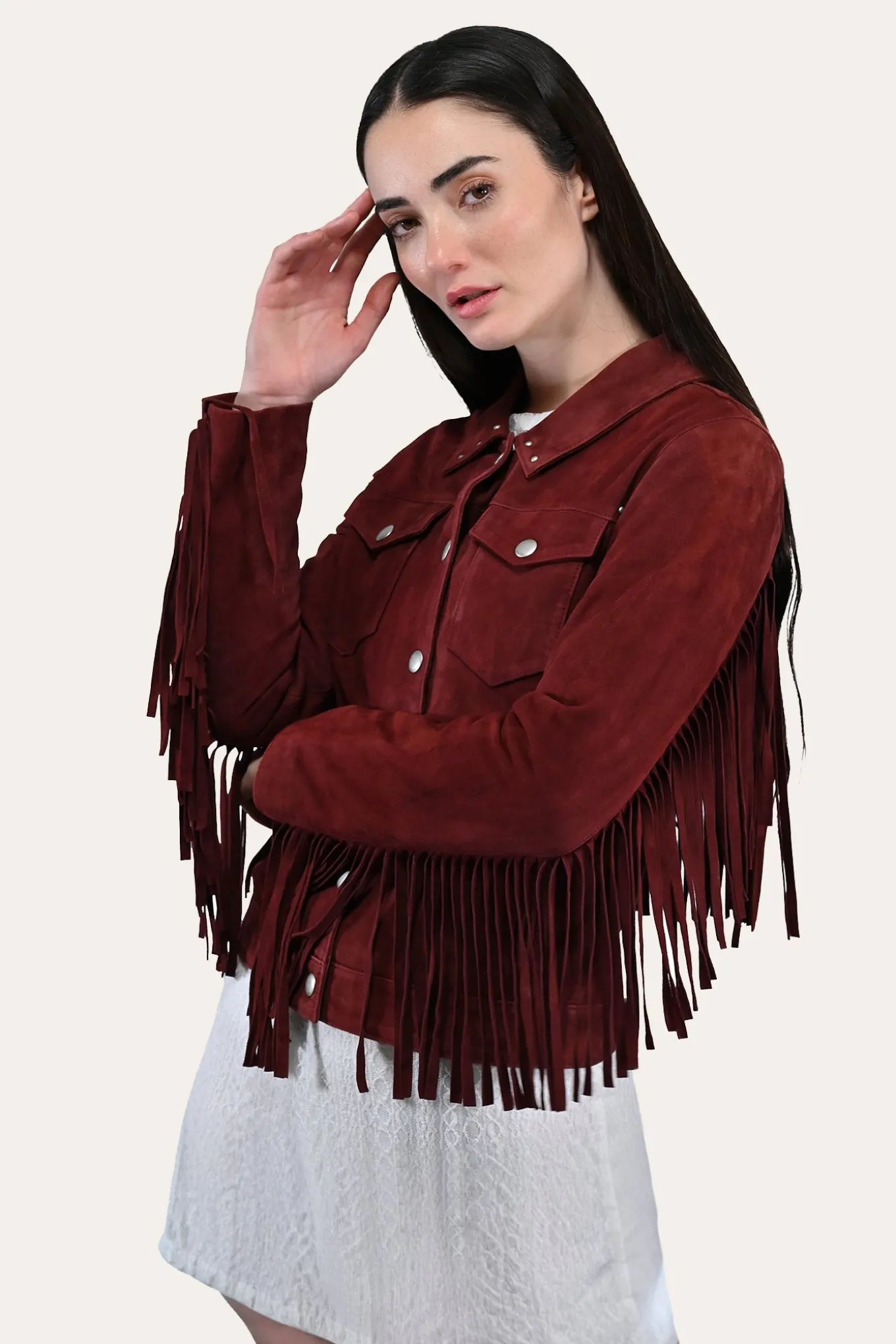 Leather Jackets^Frye Oxblood Fringed Jacket