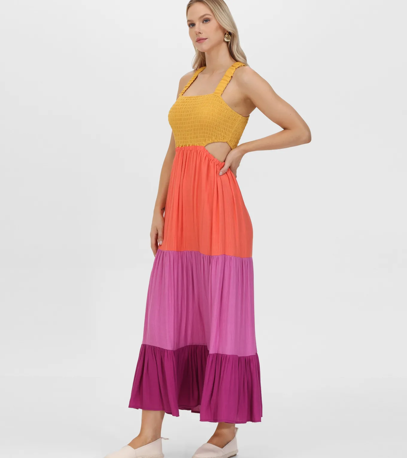Dresses^Frye Smocked Color Block Maxi Dress Oaxaca Combo