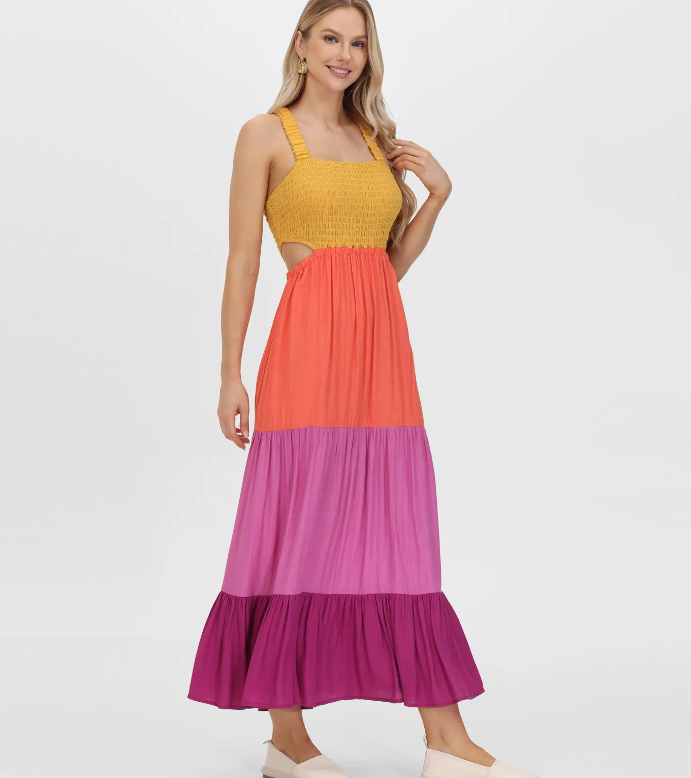 Dresses^Frye Smocked Color Block Maxi Dress Oaxaca Combo
