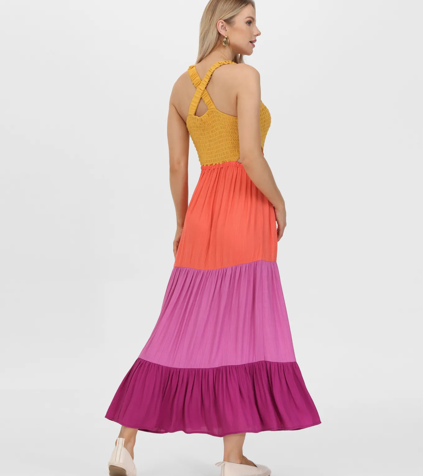 Dresses^Frye Smocked Color Block Maxi Dress Oaxaca Combo