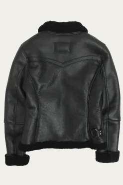 Leather Jackets^Frye Women's Leather Jacket With Sherling Collar And Cuffs Black